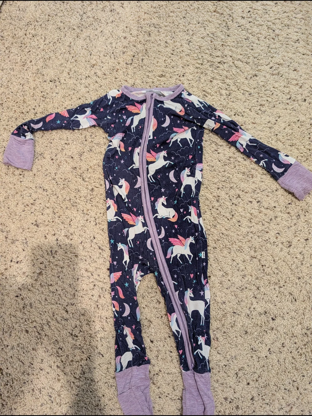 Little Sleepies Navy Unicorn Footie with Lavender Trim
